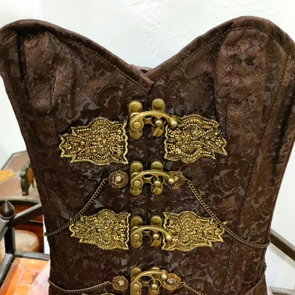 NWT size 22 Corsetdeal, Dark Brown Brocade Steel boned Overbust Corset